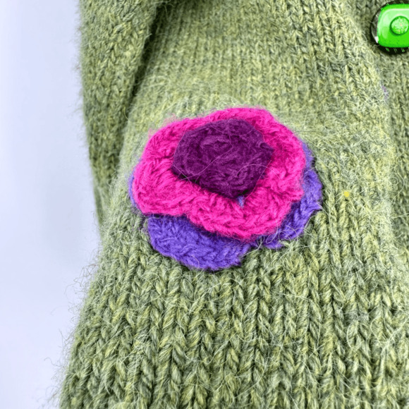 Alpaca Connection Kids Knit Sweater Cost Button Up Girls Size 10 Green Soft - Picture 5 of 8